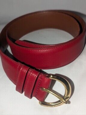 Vintage 8500 Coach Red Leather Belt with Solid Brass Half Moon Belt. Size M